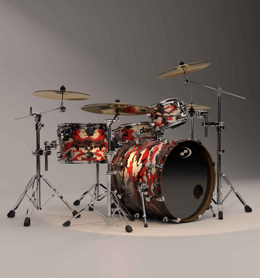 Drum set with camouflage design on a gray background